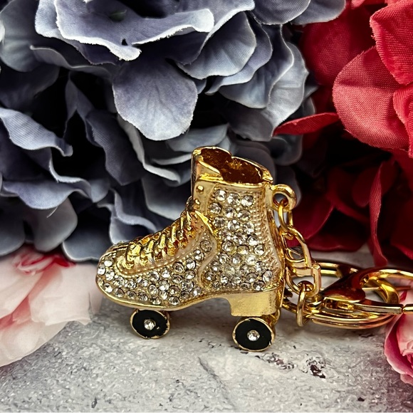 Golden Roller Skate with Silver Crystals Keychain Charm - Picture 6 of 16